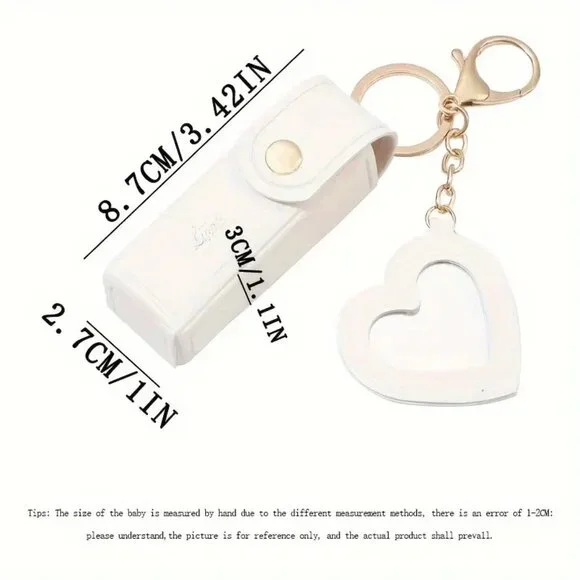 ๐ Red Mini Lipstick Holder Keychain w/ Heart Mirror ๐ Portable & Stylish! - Picture 5 of 5